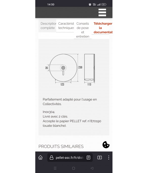 Distributeur papier inox PELLET