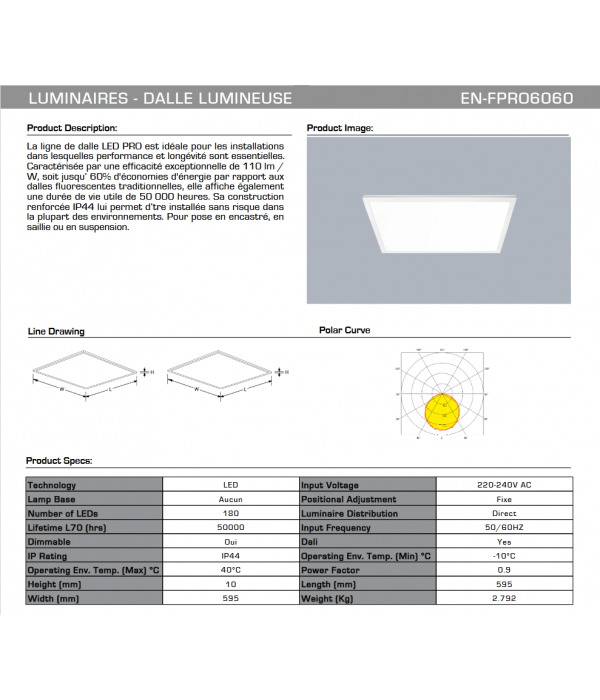 59,5 x 59,5 Dalle lumineuse ENLITE