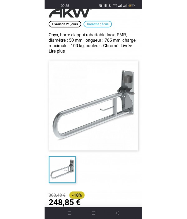 (V) Barre rabattable PMR - AKW neuf