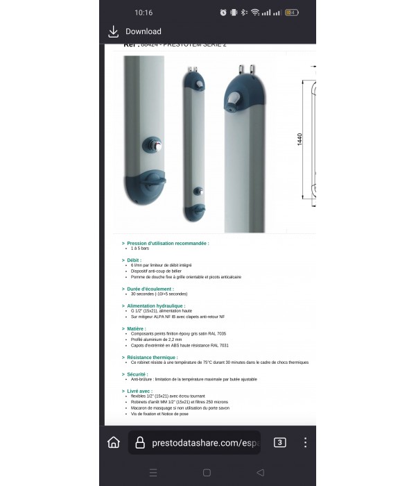 Panneau de douche PRESTO SERIE 2