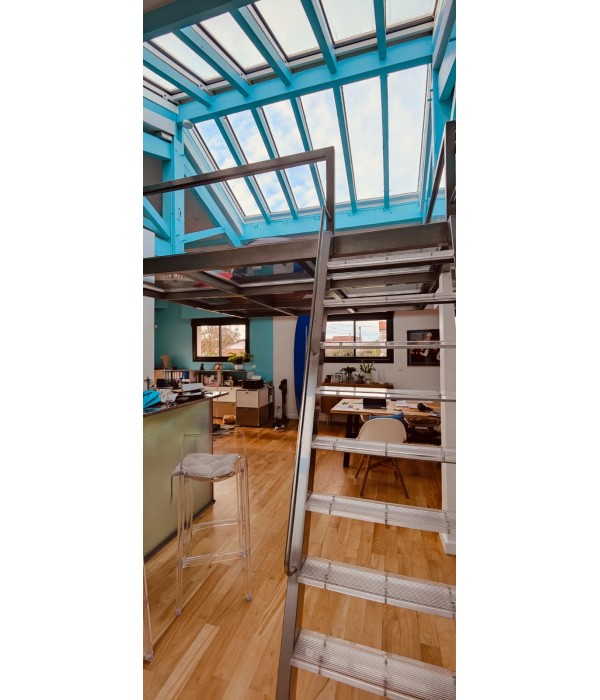 Mezzanine inox et verre 2.97 x 2.88 m