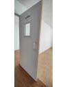 90x203 Porte bois pleine hublot + bâti alu