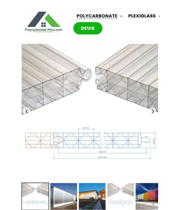 Plaque Polycarbonate 40mm emboitable...