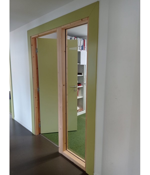Porte bois pleine + cloison bois vitré