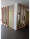 255x 250 Porte bois pleine + cloison vitré